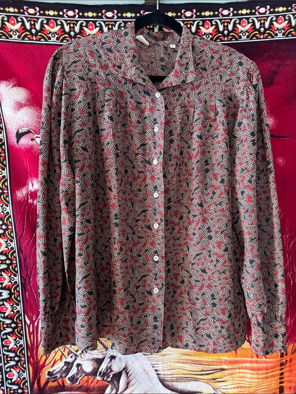 80s groovy abstract pattern long sleeve button down collared shirt
